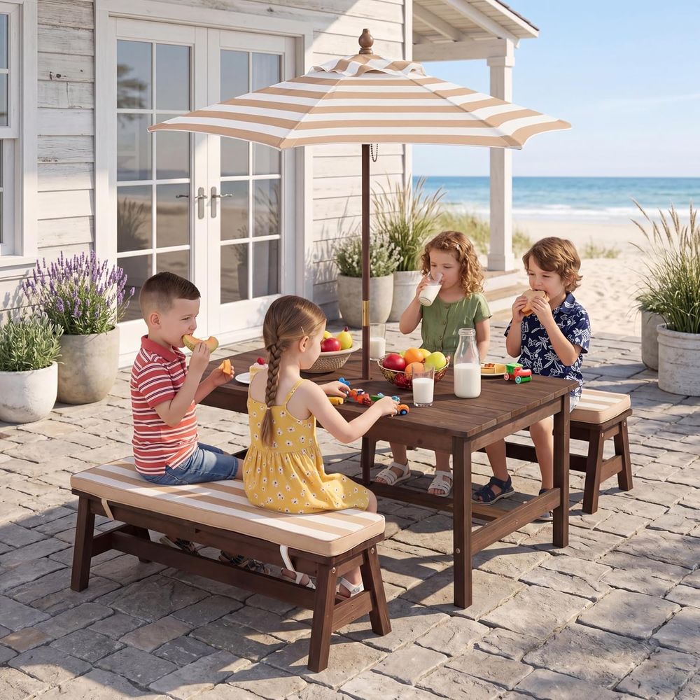 Kids Outdoor Bench Table - Mesa de piquenique infantil, tampo grande