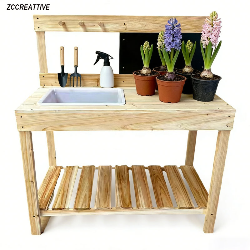 Kids Outdoor Bench Table - Bancada de Jardinagem Infantil de Madeira