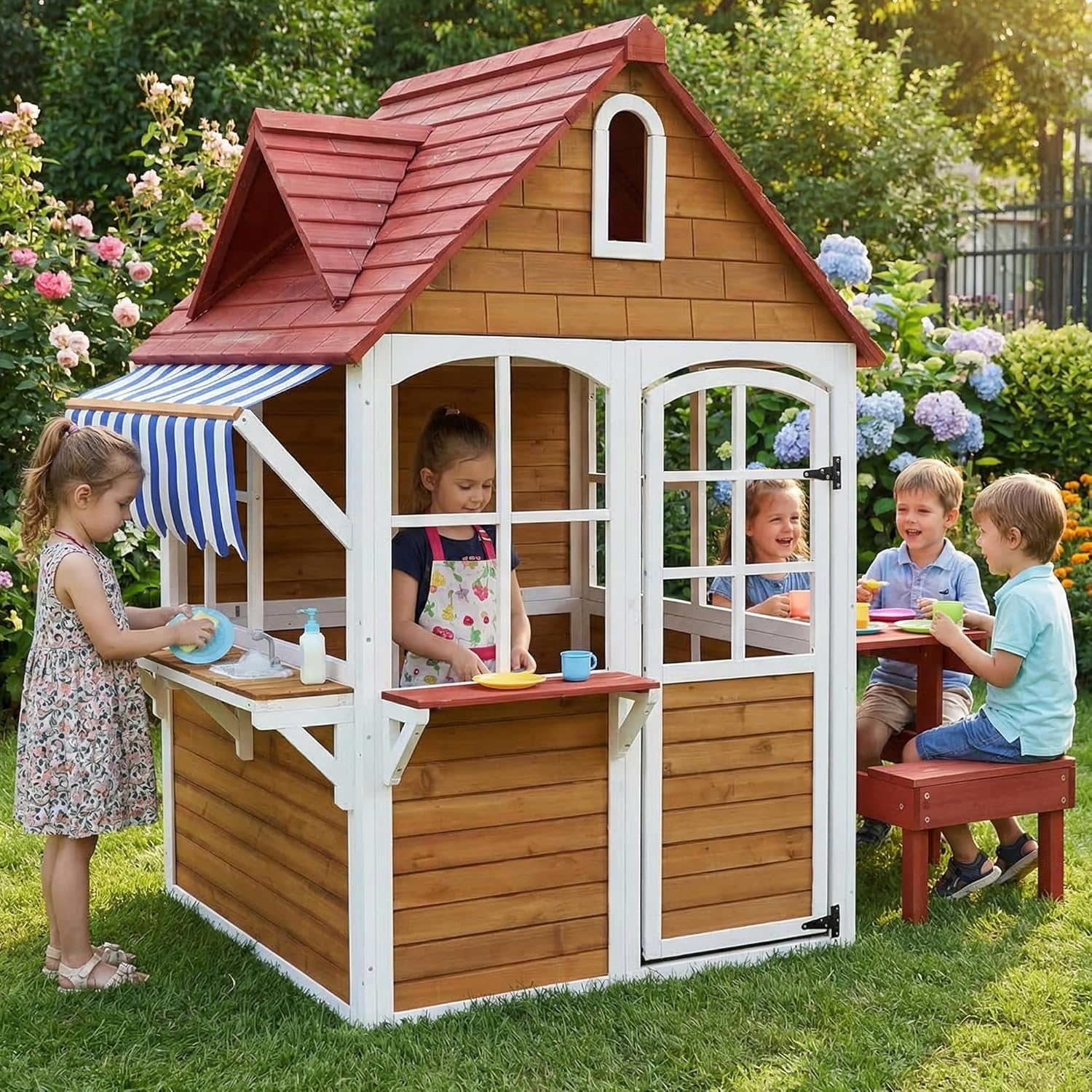 Kids Outdoor Bench Table - # Casa de Brinquedo de Madeira