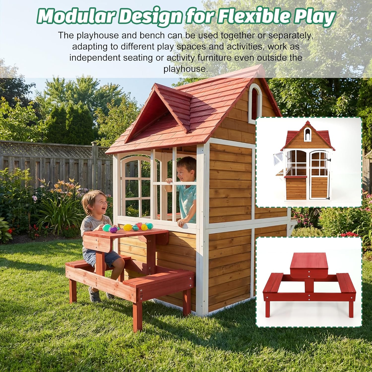 # Casa de Brinquedo de Madeira - Kids Outdoor Bench Table avaliação e preço